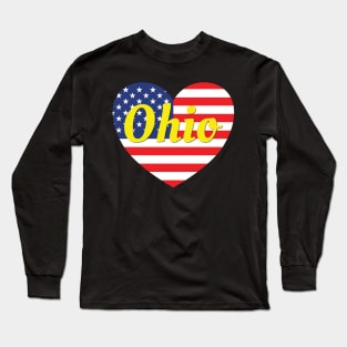 Ohio American Flag Heart Long Sleeve T-Shirt